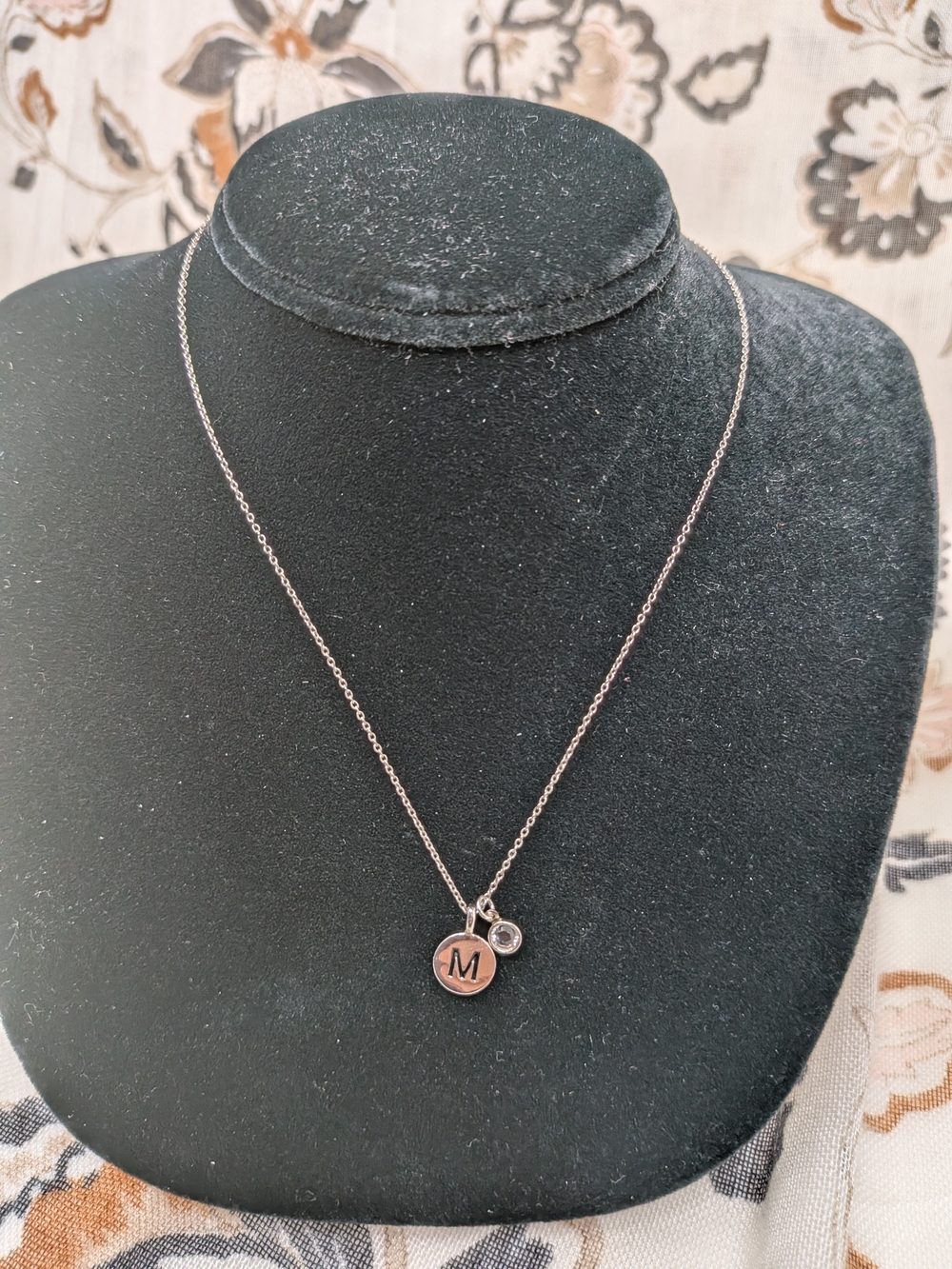 Touchstone Crystal Silver Initial M Necklace with Clear Charm